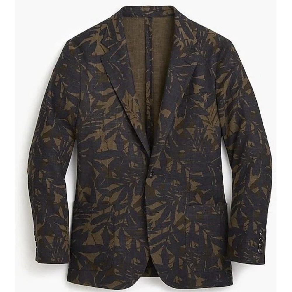 NEW J.Crew Ludlow Slim Fit Palm Leaf Linen Blend Blazer Suit Jacket Mens Size 39